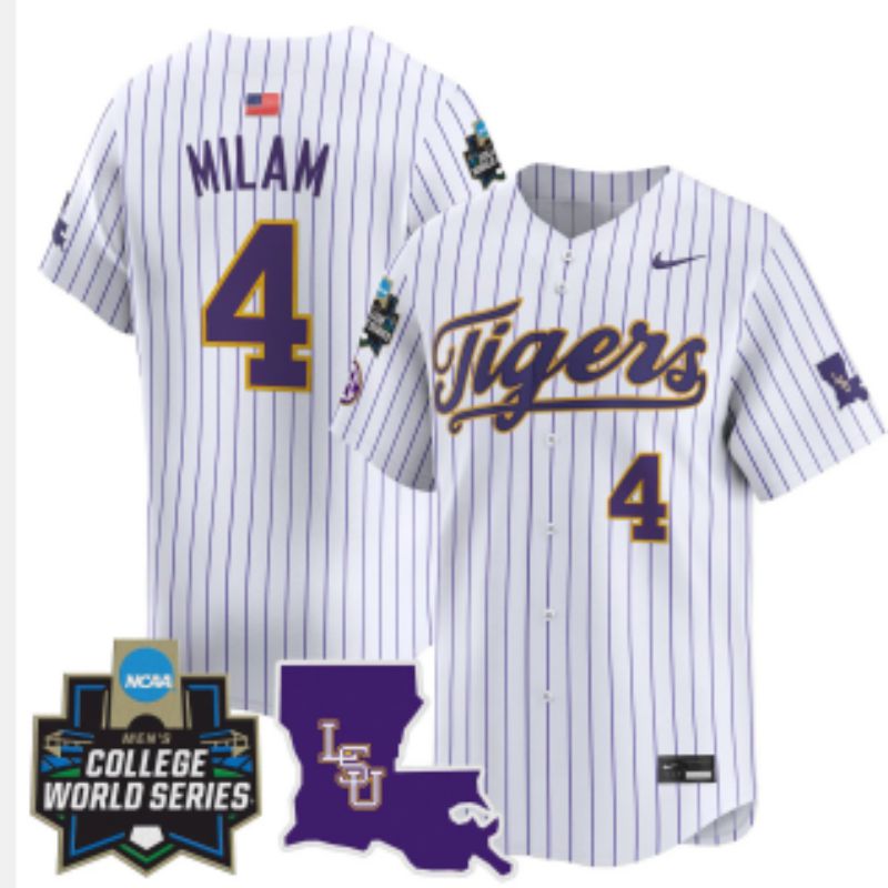 Men 2025 LSU Tigers #4 Milam White Stripe Nike Joint Name Nike NCAA Jersey style 6->ncaa teams->NCAA Jersey